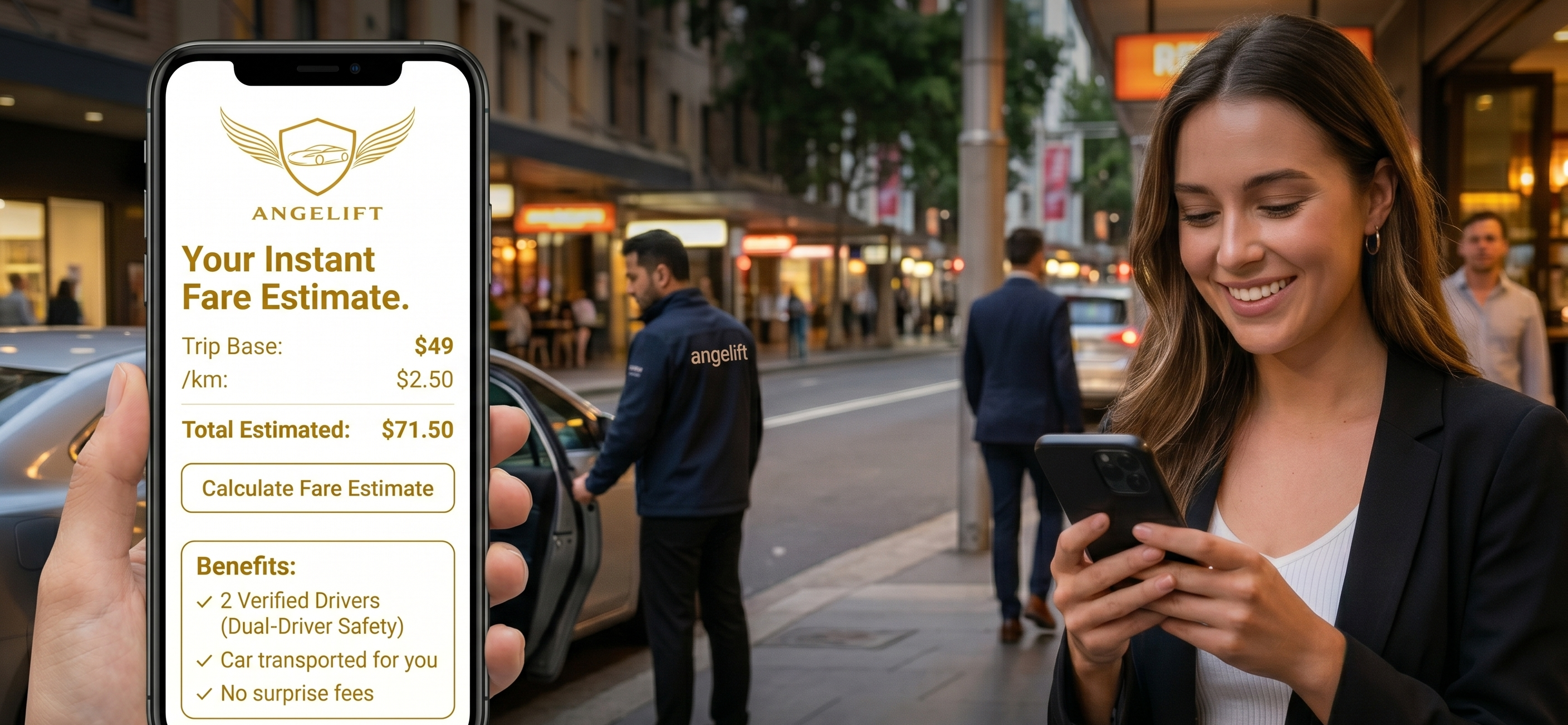 Angelift fare estimate — transparent, itemised pricing